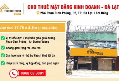 Cho thuê mặt bằng kinh doanh 2 mặt tiền tại Đà Lạt