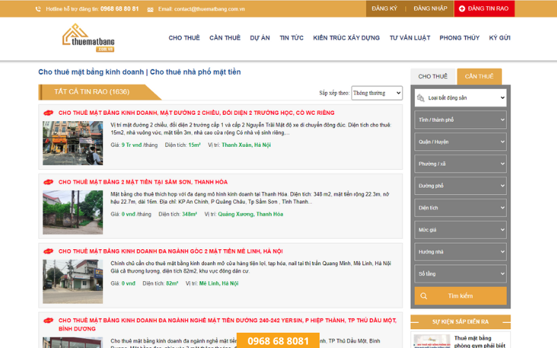 Bạn có thể tham khảo, tìm kiếm mặt bằng qua một số website chất lượng