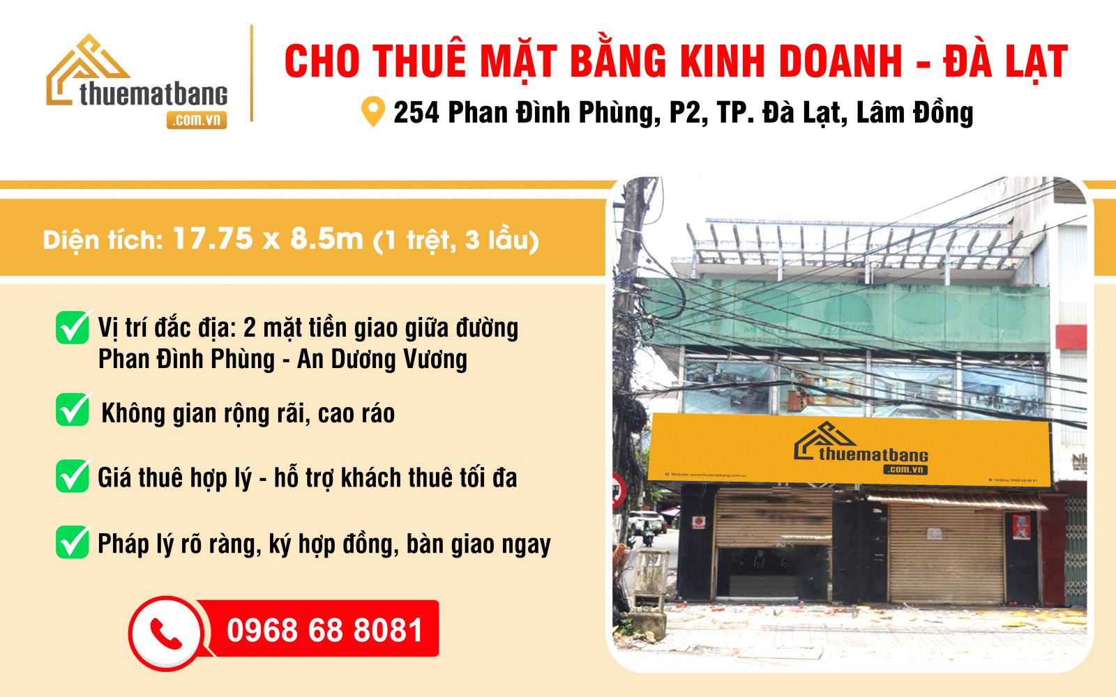 cho thuê mặt bằng kinh doanh 2 mặt tiền Đà lạt
