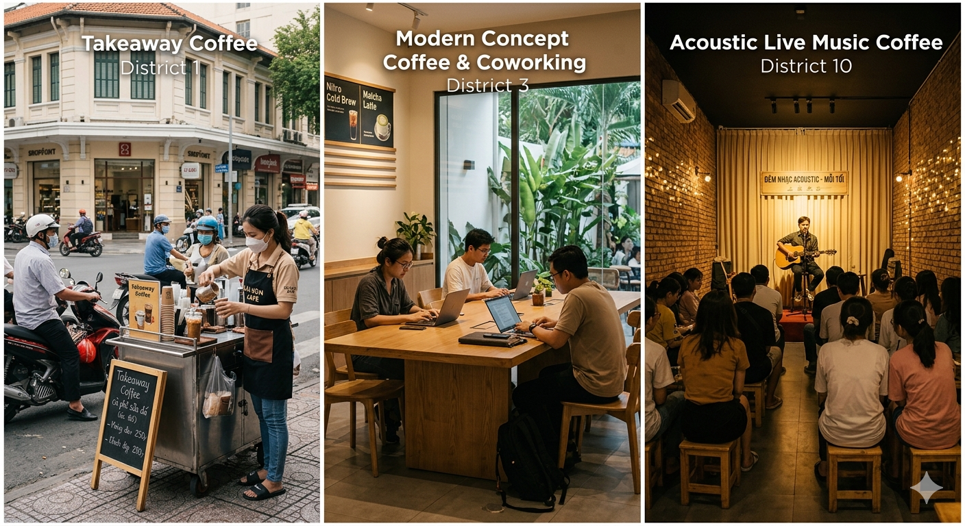 Lựa chọn mô hình quán cafe phù hợp là bước đầu tiên để định hình tệp khách hàng mục tiêu tại thị trường TP.HCM sôi động.