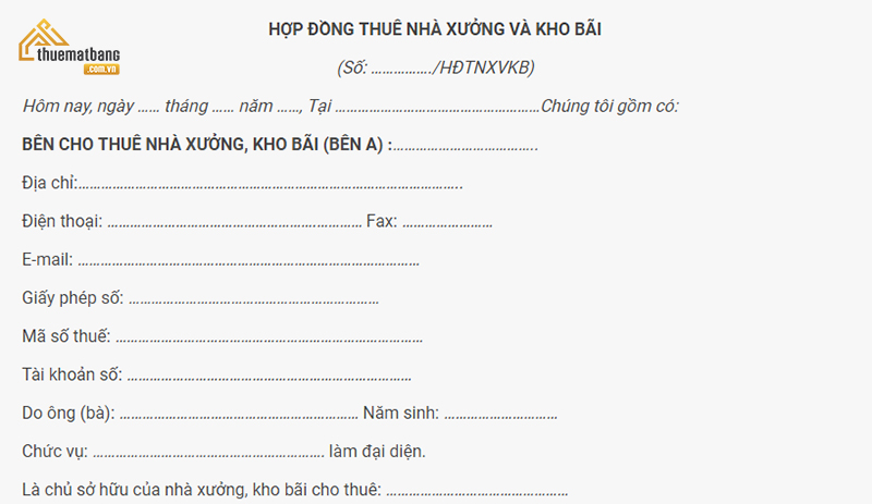 Mẫu hợp đồng thuê kho bãi